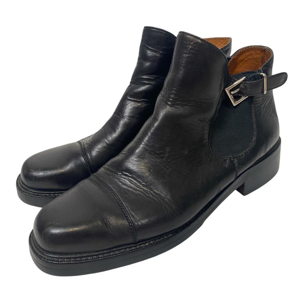 Cole Haan Women Black Chelsea Bootie Leather Ankle Buckle Made in Brazil Sz 10M